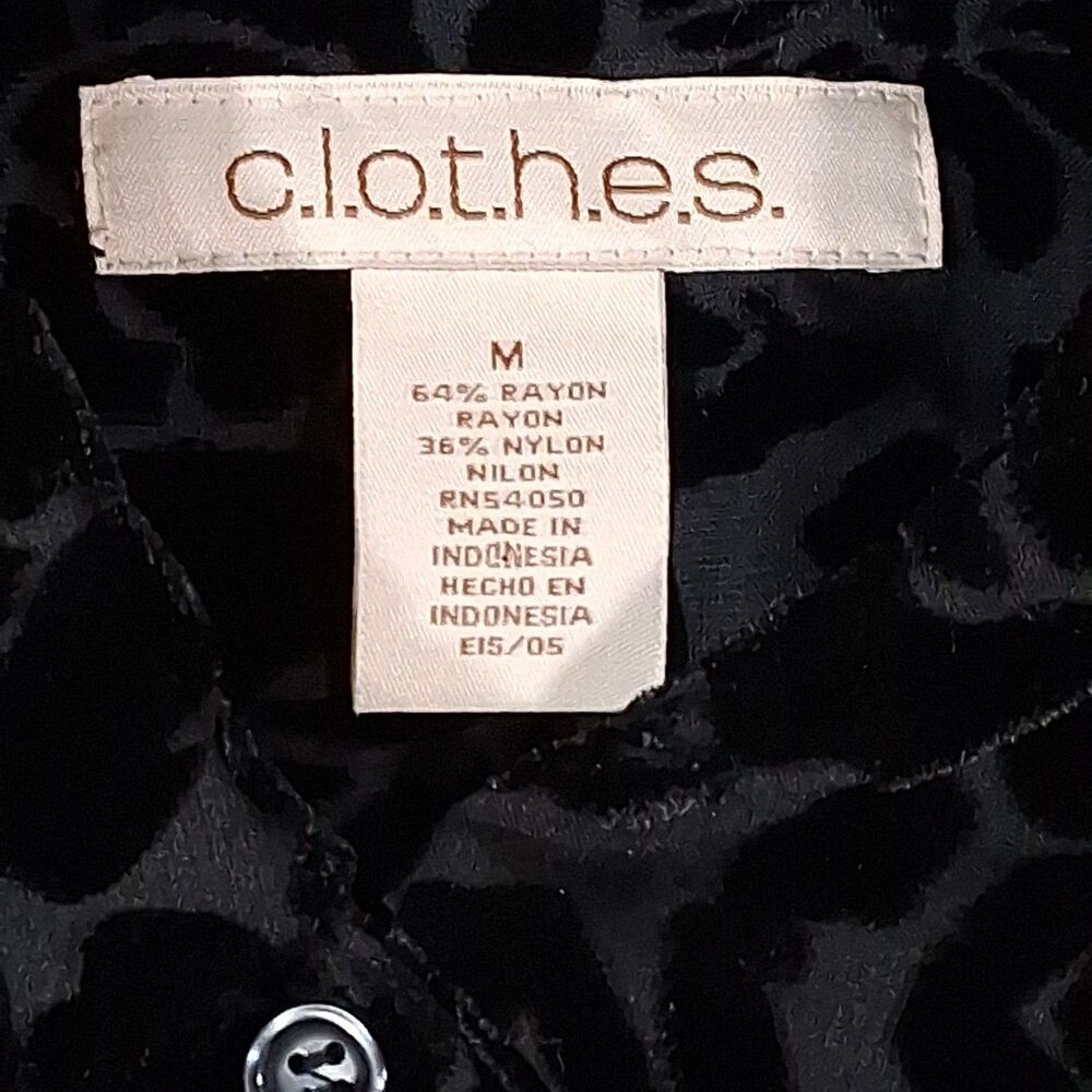 CLOTHES womens medium velvet devore floral button up blouse top sheer black vtg - Picture 2 of 4